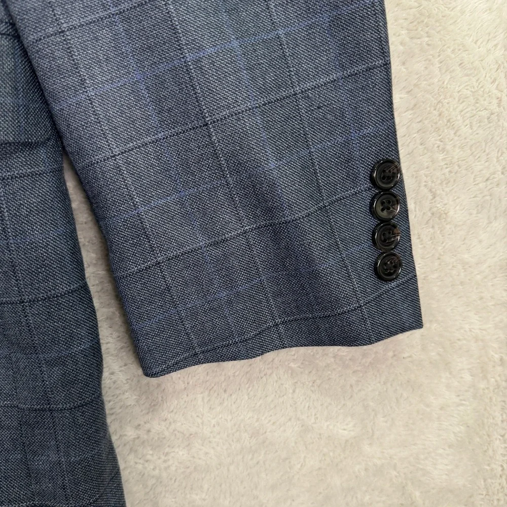 Lauren Ralph Lauren Mens 40R Blazer Blue Silk Wool Windowpane Plaid Sport Coat